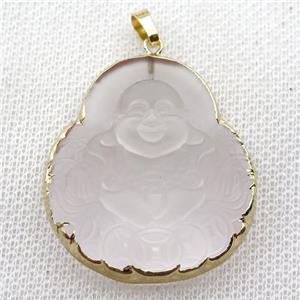 matte Chinese Crystal Glass buddha pendant, gold plated, approx 35-40mm [GM15002]