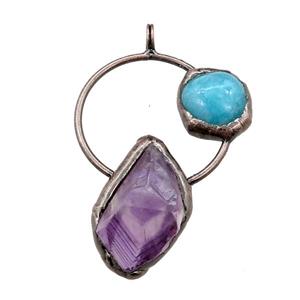 Amethyst pendant with amazonite, antique red, approx 18-50mm [GM15021]