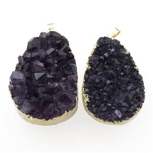 purple Amethyst Druzy pendant, freeform, gold plated, approx 25-45mm [GM15037]