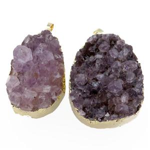 Amethyst Druzy pendant, freeform, gold plated, approx 25-45mm [GM15038]