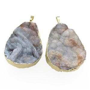 Agate Druzy pendant, freeform, gold plated, approx 35-45mm [GM15039]