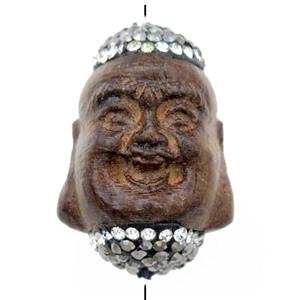 Sandalwood buddha beads pave rhinestone, approx 18-27mm [GM15048]