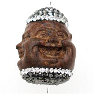 Sandalwood buddha beads pave rhinestone, approx 20-27mm [GM15049]