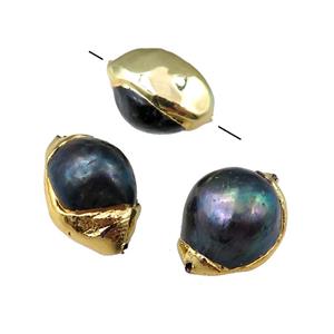 black Cultured Pearl Beads, freeform, gold plated, approx 12-18mm [GM15091]