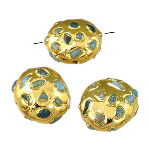 clay coin Beads with gemstone, gold plated, approx 22-25mm [GM15105]