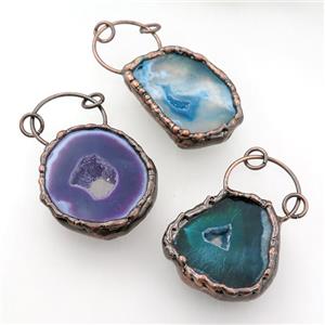 agate druzy slab pendant, mix color, approx 30-45mm [GM15142]