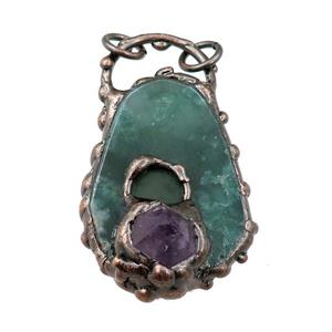 green agate slab pendant with amethyst, antique red, approx 25-50mm [GM15143]