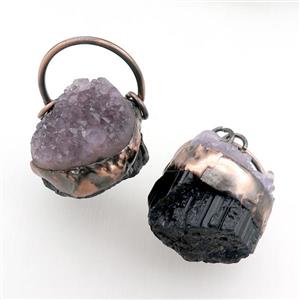 black tourmaline pendant with amehyst, antique red, approx 35mm [GM15144]