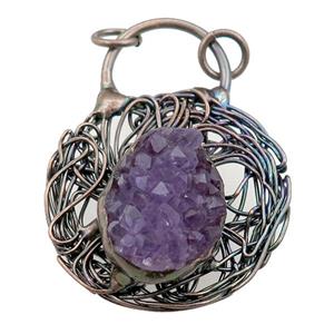 amethyst druzy pendant, antique red, approx 40mm [GM15146]