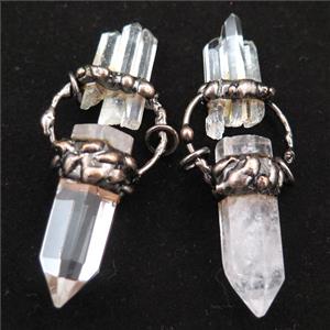 Crystal Quartz stick pendant, antique red, approx 15-45mm [GM15155]