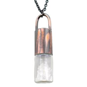 copper perfume bottle Necklace with clear quartz, antique red, approx 16-65mm [GM15198]