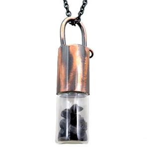 copper perfume bottle Necklace with onyx, antique red, approx 16-65mm [GM15200]