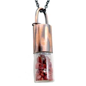 copper perfume bottle Necklace with red jasper, antique red, approx 16-65mm [GM15201]