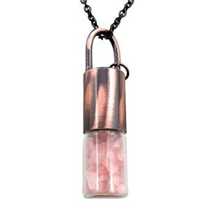 copper perfume bottle Necklace with rose quartz, antique red, approx 16-65mm [GM15202]
