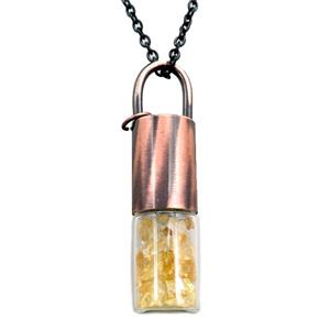 copper perfume bottle Necklace with citrine, antique red, approx 16-65mm [GM15203]