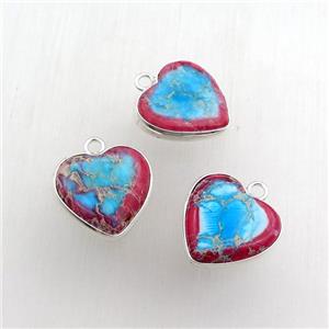 multicolor Imperial Jasper heart pendant, dye, silver plated, approx 16mm [GM15215]