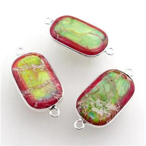 dye Imperial Jasper rectangle connector, silver plated, approx 16-26mm [GM15219]