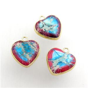 multicolor Imperial Jasper heart pendant, dye, gold plated, approx 16mm [GM15221]