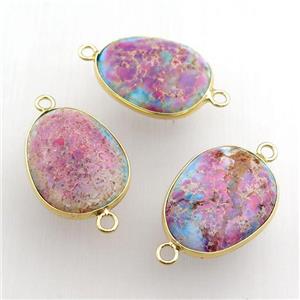 pink Imperial Jasper teardrop connector, dye, gold plated, approx 18-22mm [GM15224]