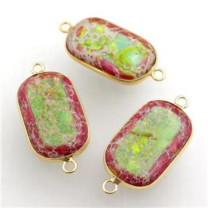 dye Imperial Jasper rectangle connector, gold plated, multicolor, approx 16-26mm [GM15225]