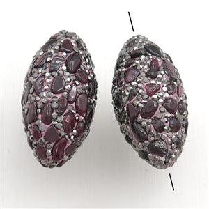 Clay rice Beads Paved Rhinestone with garnet, approx 15-32mm [GM15227]