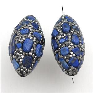 Clay rice Beads Paved Rhinestone with lapis, approx 15-32mm [GM15229]