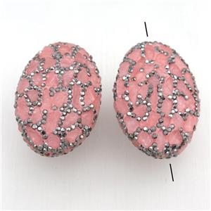 Clay oval Beads Paved Rhinestone with rose quartz, approx 25-45mm [GM15233]