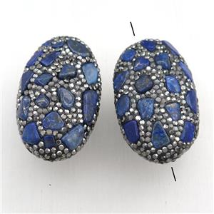 Clay oval Beads Paved Rhinestone with lapis, approx 25-45mm [GM15234]
