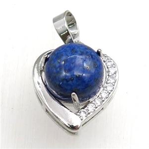 blue lapis pendant paved rhinestone, heart, platinum plated, approx 11mm, 17mm [GM15258]