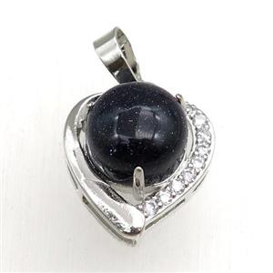 black onyx agate pendant paved rhinestone, heart, platinum plated, approx 11mm, 17mm [GM15259]