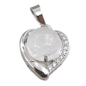 clear quartz pendant paved rhinestone, heart, platinum plated, approx 11mm, 17mm [GM15262]