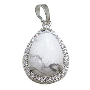 white howliste turquoise pendant paved rhinestone, teardrop, platinum plated, approx 13-18mm, 18-25mm [GM15269]
