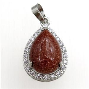 gold sandstone pendant paved rhinestone, teardrop, platinum plated, approx 13-18mm, 18-25mm [GM15273]