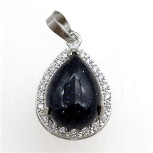 blue sandstone pendant paved rhinestone, teardrop, platinum plated, approx 13-18mm, 18-25mm [GM15274]