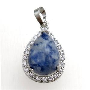 blue sodalite pendant paved rhinestone, teardrop, platinum plated, approx 13-18mm, 18-25mm [GM15276]
