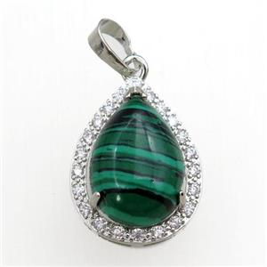 green malachite pendant paved rhinestone, teardrop, platinum plated, approx 13-18mm, 18-25mm [GM15278]