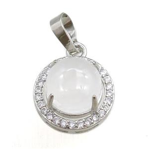 clear quartz pendant paved rhinestone, circle, platinum plated, approx 11mm, 16mm dia [GM15280]