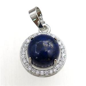 blue lapis pendant paved rhinestone, circle, platinum plated, approx 11mm, 16mm dia [GM15287]