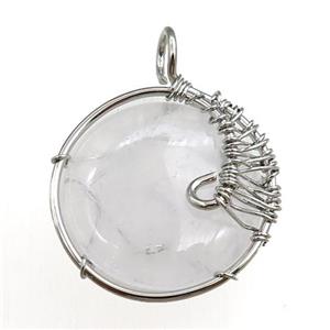 clear quartz pendant, circle, wire wrapped, approx 25mm dia [GM15290]