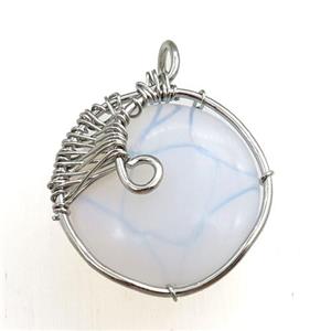 white opalite pendant, circle, wire wrapped, approx 25mm dia [GM15291]