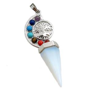 white opalite chakra pendulum pendant, tree of life, platinum plated, approx 18-60mm [GM15307]