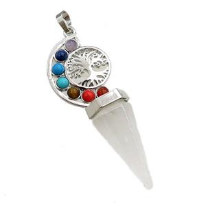 clear quartz chakra pendulum pendant, tree of life, platinum plated, approx 18-60mm [GM15308]