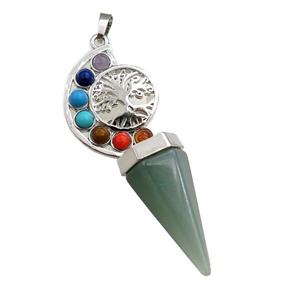 green aventurine chakra pendulum pendant, tree of life, platinum plated, approx 18-60mm [GM15313]