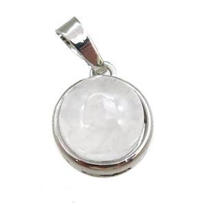 clear quartz pendant, circle, platinum plated, approx 11mm, 13mm dia [GM15315]