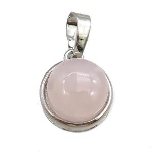 rose quartz pendant, circle, platinum plated, approx 11mm, 13mm dia [GM15316]