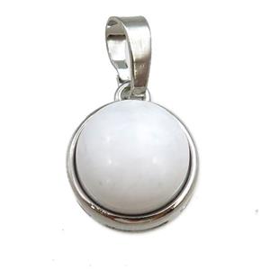 white porcelain pendant, circle, platinum plated, approx 11mm, 13mm dia [GM15317]