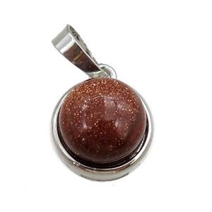 gold sandstone pendant, circle, platinum plated, approx 11mm, 13mm dia [GM15321]