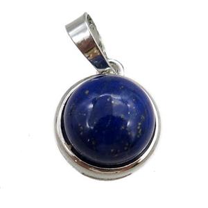 lapis pendant, circle, platinum plated, approx 11mm, 13mm dia [GM15323]