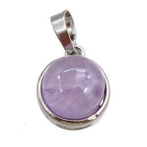 amehyst pendant, circle, platinum plated, approx 11mm, 13mm dia [GM15324]