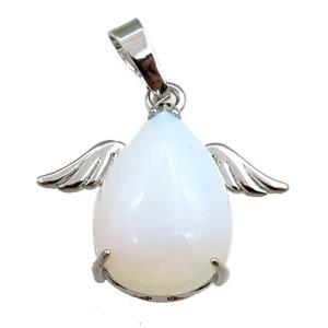 white opalite angel pendant, platinum plated, approx 13-18mm, 20-25mm [GM15329]